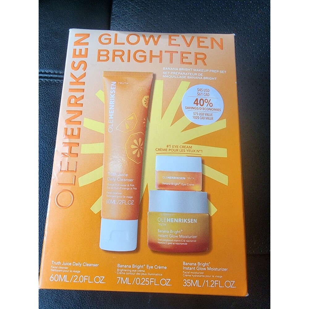 Glow Even Brighter OLEHENRIKSEN 3pc set Eye Crème Moisturizer Cleanser ret$48